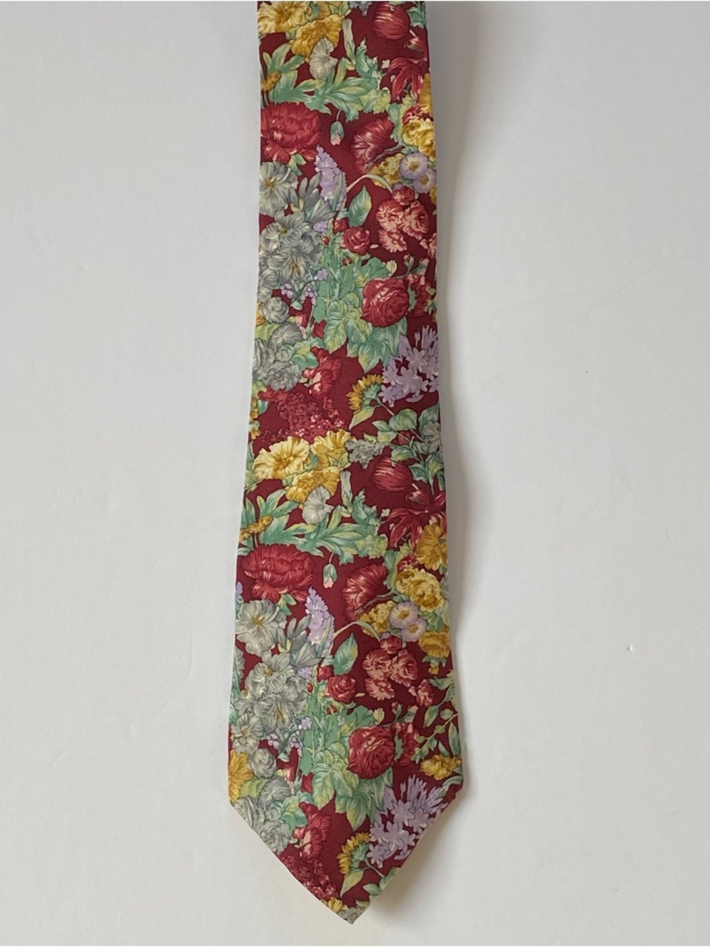 Vintage Pierre Cardin Silk Necktie Purple with Green Floral Design Made in USA